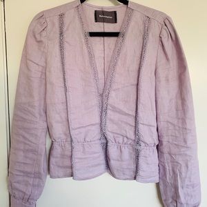 Reformation v-neck lace and linen lilac top
